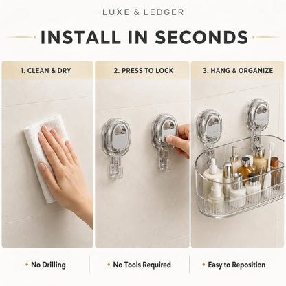 Crystal Wall Organizer gray — everything in one place: holds daily essentials, high sides keep items secure, frees up counter space, mounted in luxury bathroom