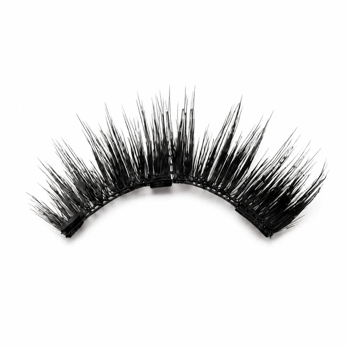 A single pair of black false eyelashes with long, wispy synthetic fibers on a plain white background.