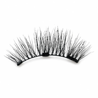 Black false eyelashes with a curved black adhesive band, shown against a plain white background.