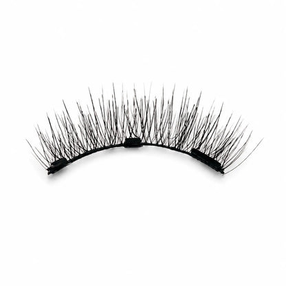 A single pair of black false eyelashes with long, wispy synthetic fibers attached to a curved black band, shown against a plain white background.