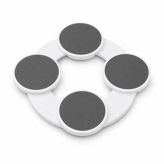 A white circular ring-shaped product with four evenly spaced dark gray circular pads or discs attached to the outer ring, shown on a clean white background.