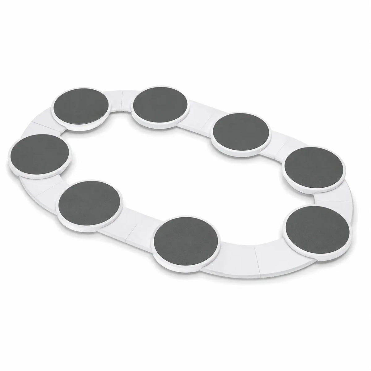 A white oval-shaped massage or exercise pad with eight circular gray textured pads arranged around the perimeter, shown on a clean white background.