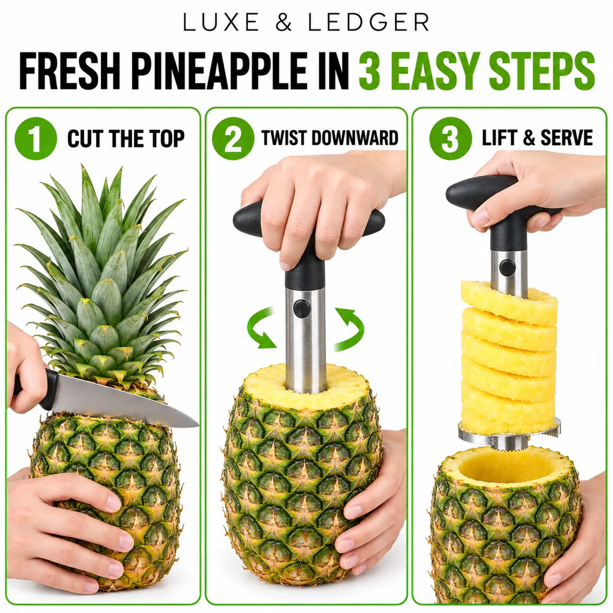 STAINLESS STEEL PINEAPPLE SLICER & PEELER