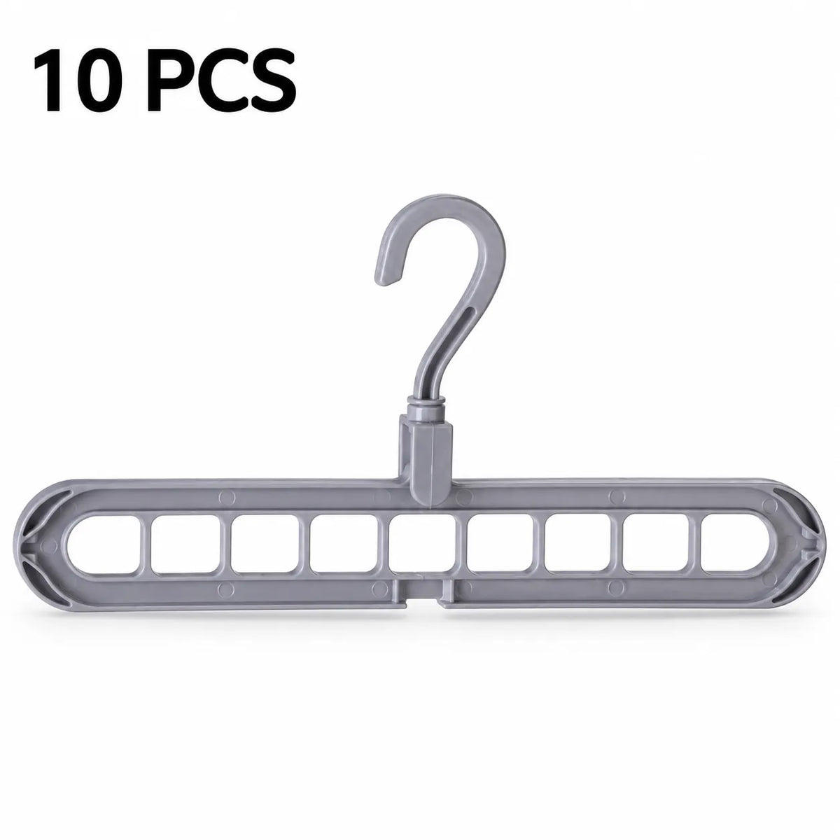 A gray plastic multi-hanger hook organizer shown on a white background with the text '10 PCS' in the top left corner.