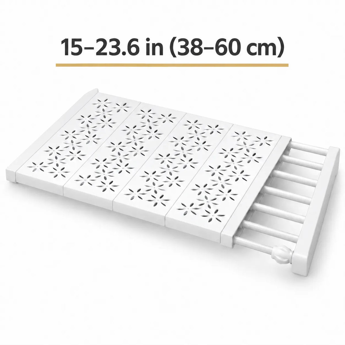 White plastic step ladder with decorative star-shaped cutouts on the steps and a pull-out ladder section, shown on a white background with text reading 15-23.6 in (38-60 cm) above it.