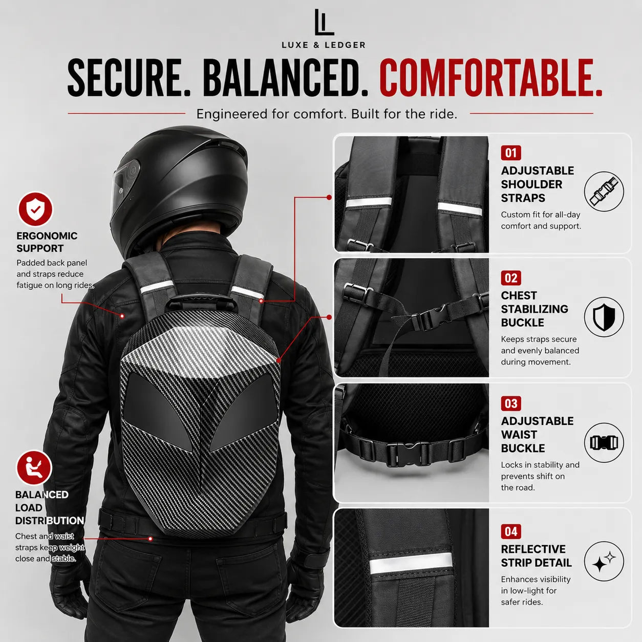 LUMINOUS MOTORCYCLE HELMET BACKPACK