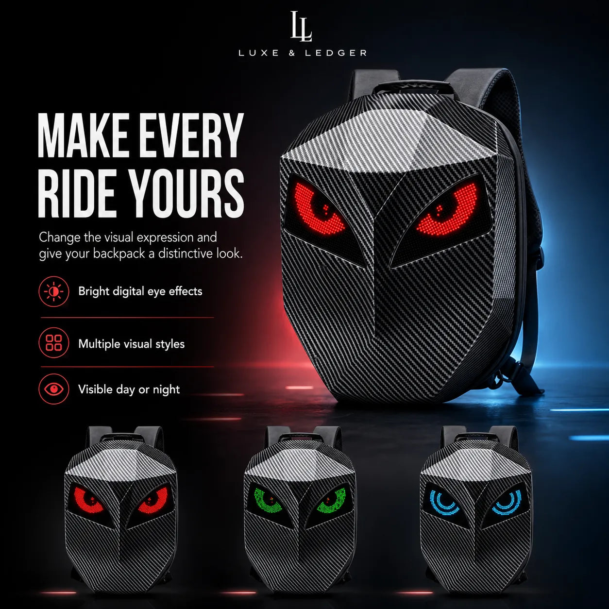 LUMINOUS MOTORCYCLE HELMET BACKPACK