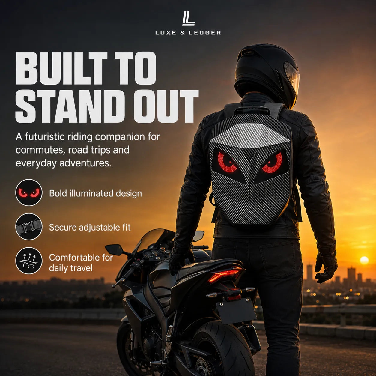 LUMINOUS MOTORCYCLE HELMET BACKPACK
