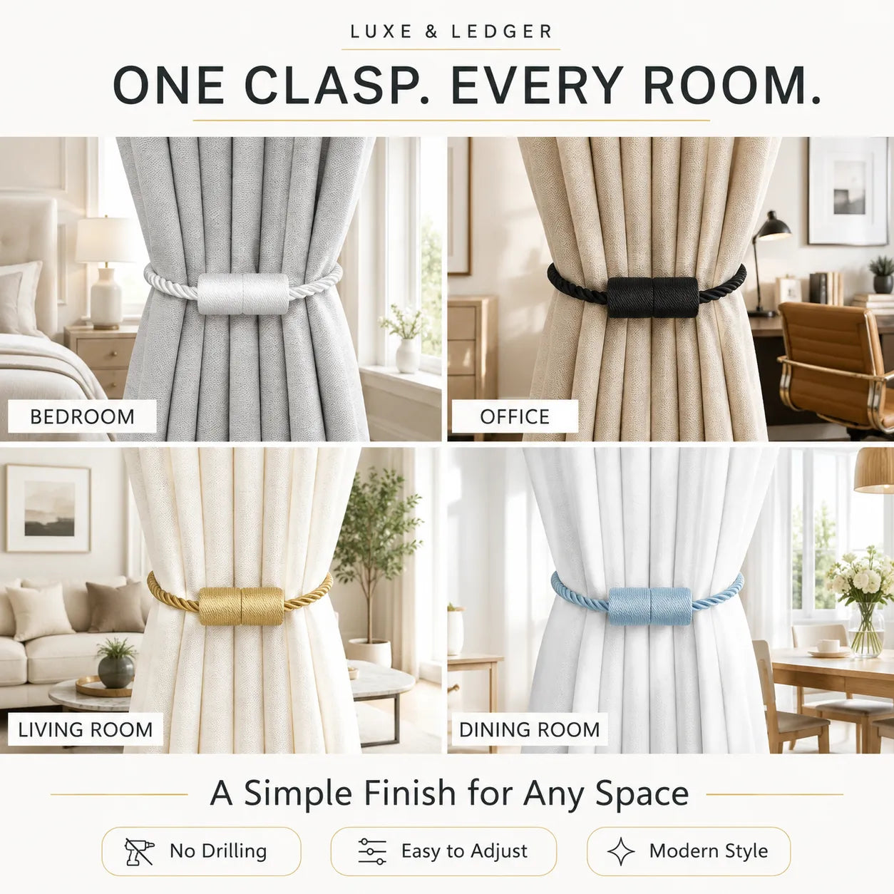 Cylindrical Curtain Bandage Magnetic Buckle Installation-free