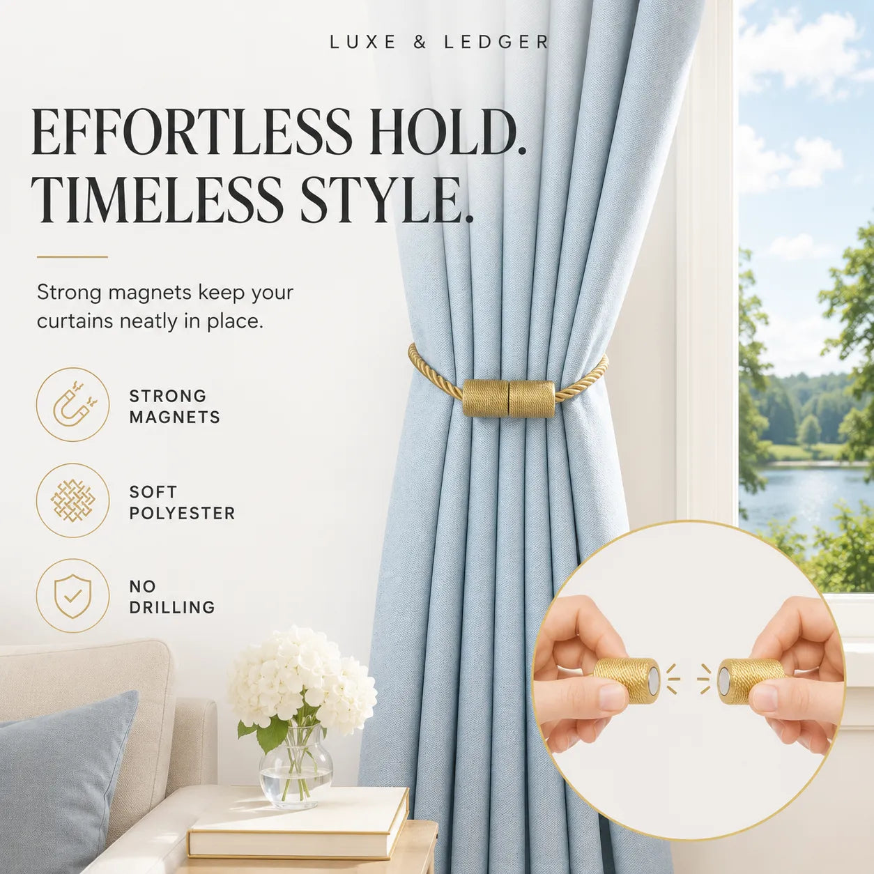 Cylindrical Curtain Bandage Magnetic Buckle Installation-free