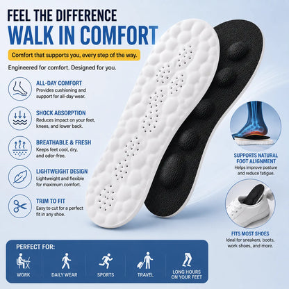 Insole with comfort features and text on a light blue background