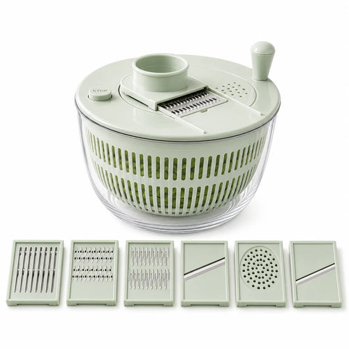 Green kitchen spinner with detachable parts on a white background