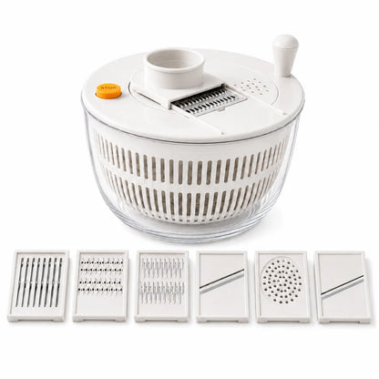 White kitchen slicer with interchangeable blades on a white background