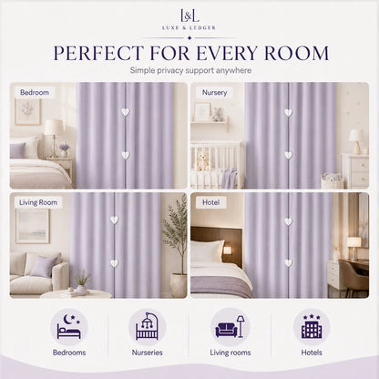 Advertisement for Luxe & Ledger curtains showing their use in various rooms.