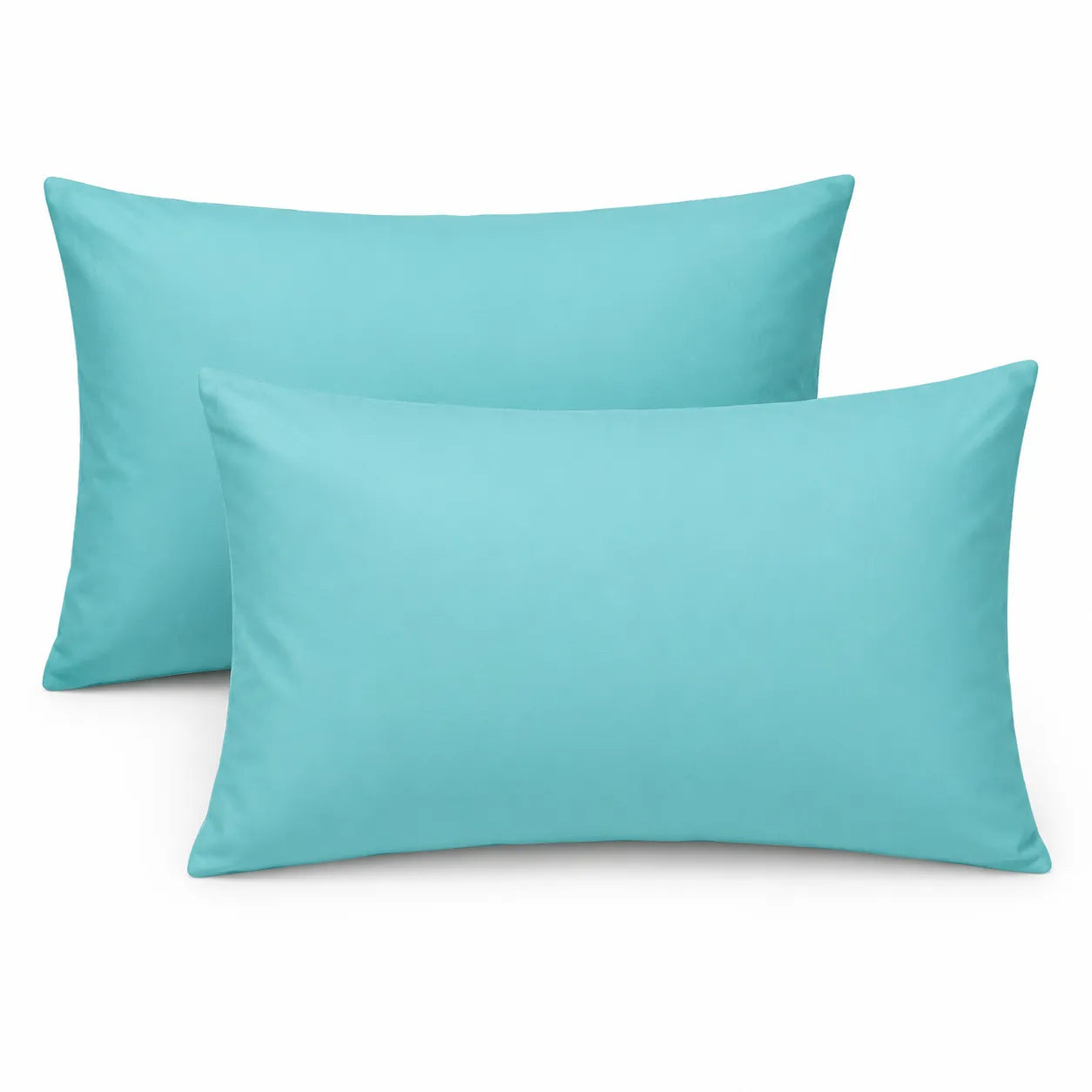 Two turquoise pillowcases on a white background