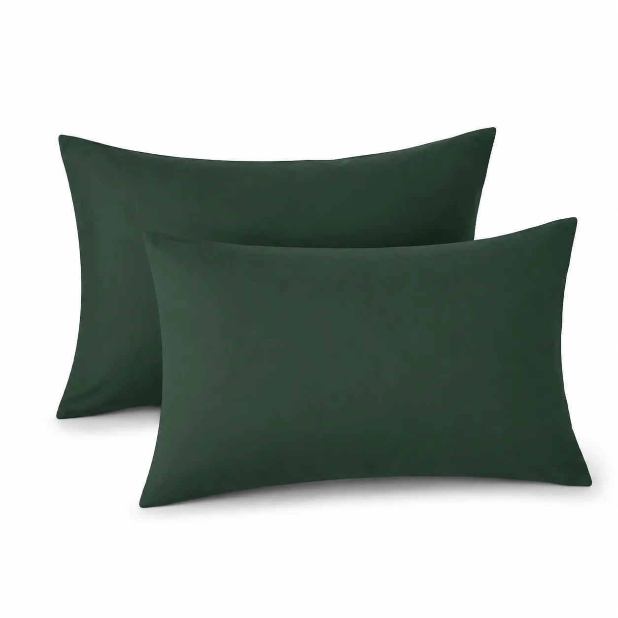 Two dark green pillowcases on a white background