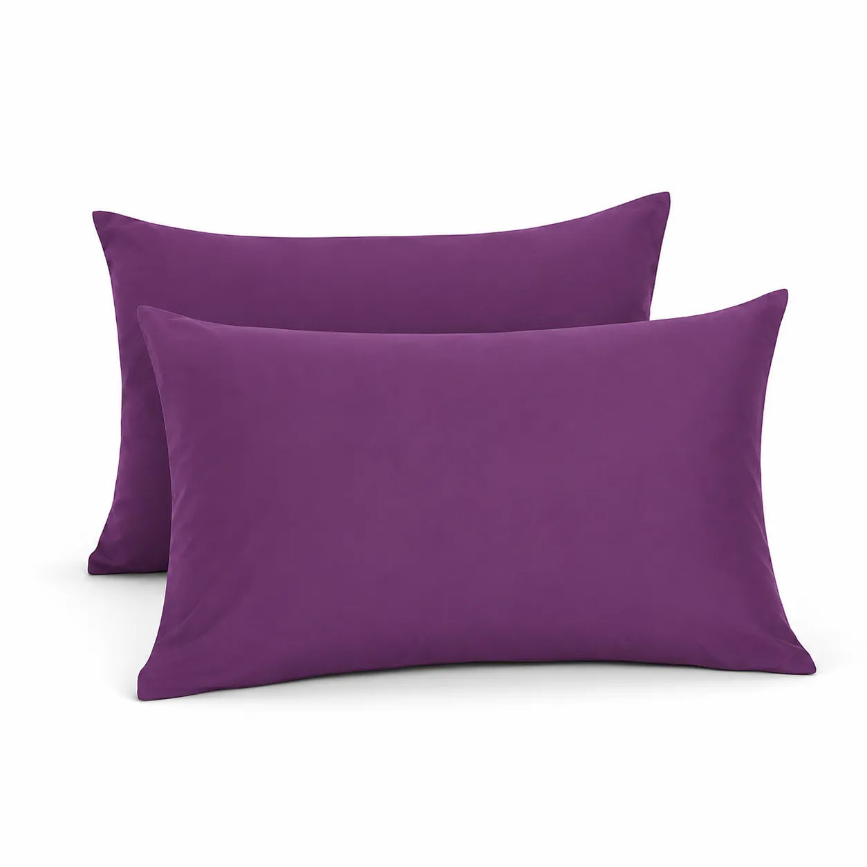 Two purple pillowcases on a white background