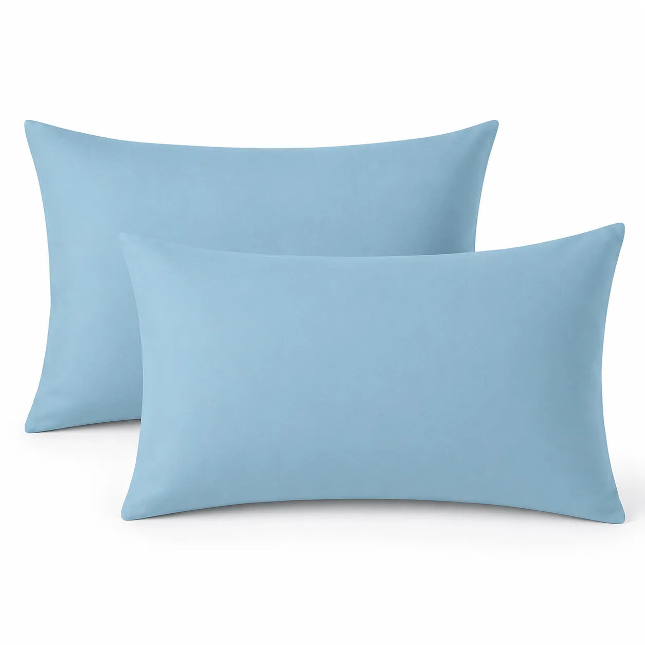 Two light blue pillows on a white background