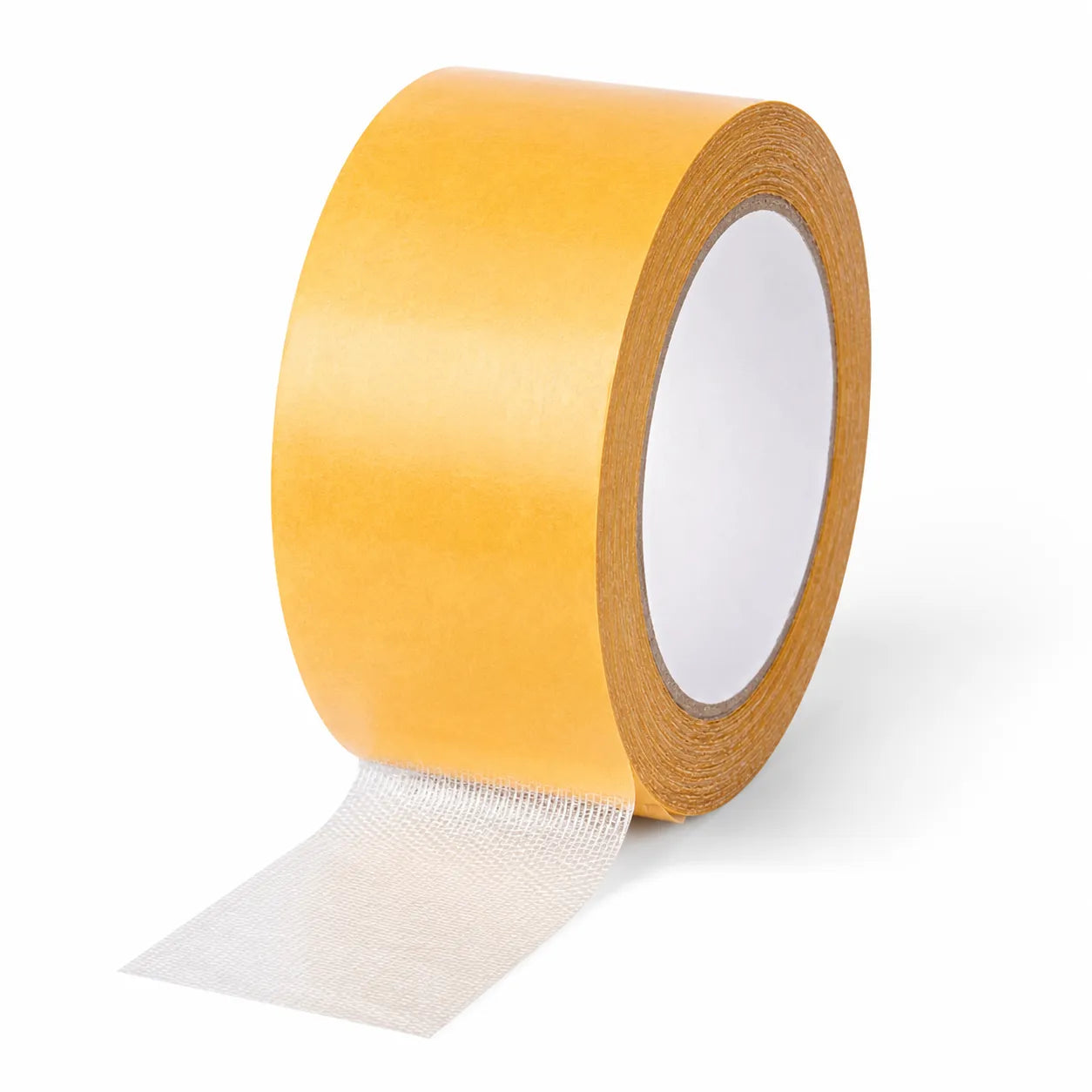 Roll of yellow tape with white mesh on a white background