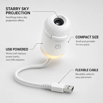 White USB light bulb with features highlighted on a gray background