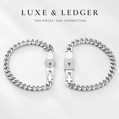 Two silver chain bracelets on a white background with 'LUXE & LEDGER' branding.
