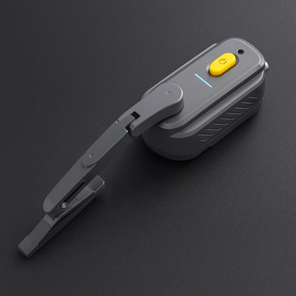 Gray and yellow electronic MOTORCYCLE HELMET WIPER on a dark background