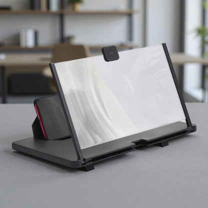 Black phone screen magnifier  on a gray surface in an office setting