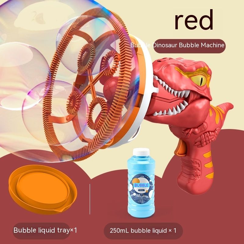 A set of dinosaur-shaped bubble blaster toys in multicolor, designed to look like various species of dinosaurs, with features such as a fan and bubble machine.