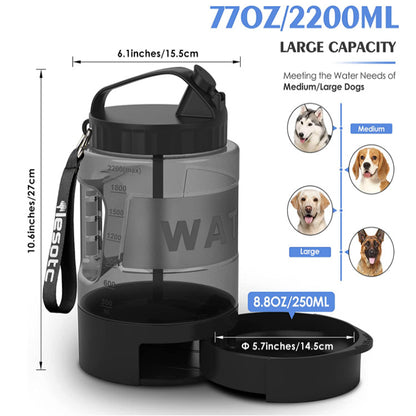 Pet water bottle with measurements and dog images