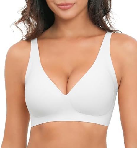 White bra worn by a model on a white background