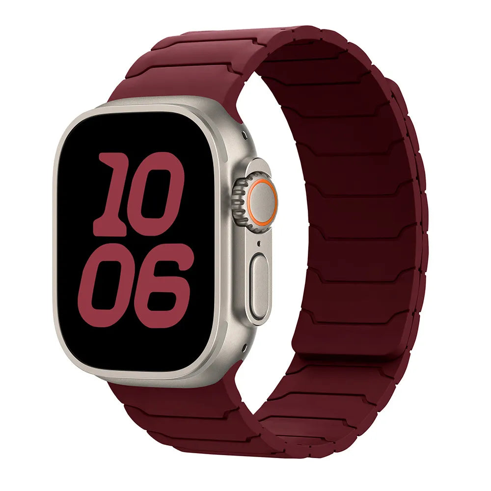 Smartwatch with a maroon band on a white background