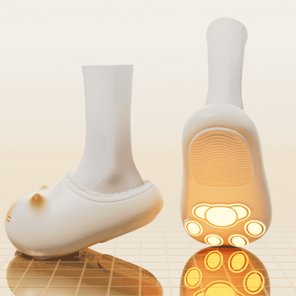 White shoe with a glowing sole on a beige background