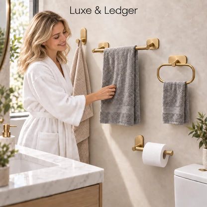SINGLE-BAR TOWEL RACK WITH HOOKS