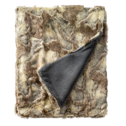 Fur blanket with a gray interior on a white background