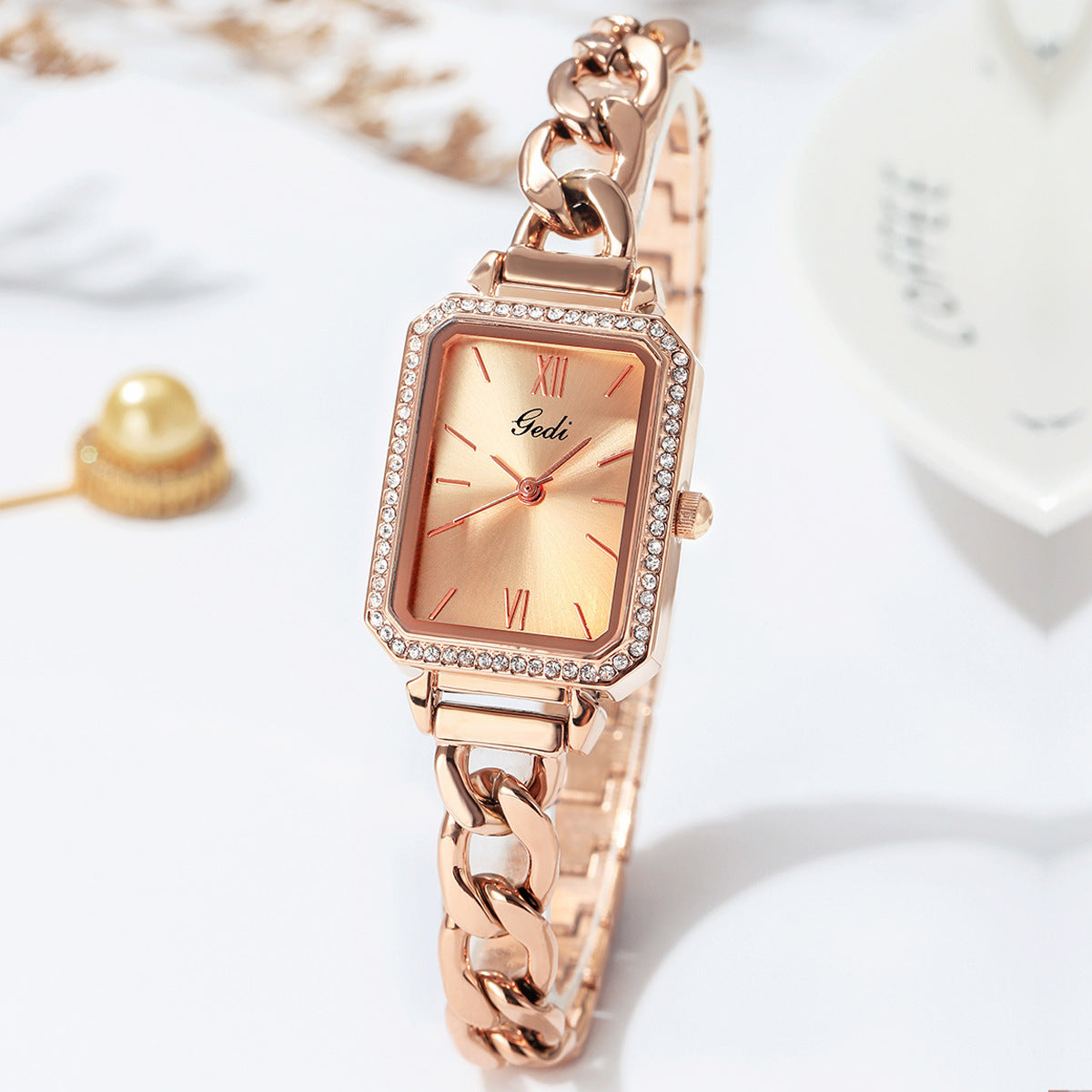LUXURY WATCH WITH RHINESTONES & DENIM STRAP