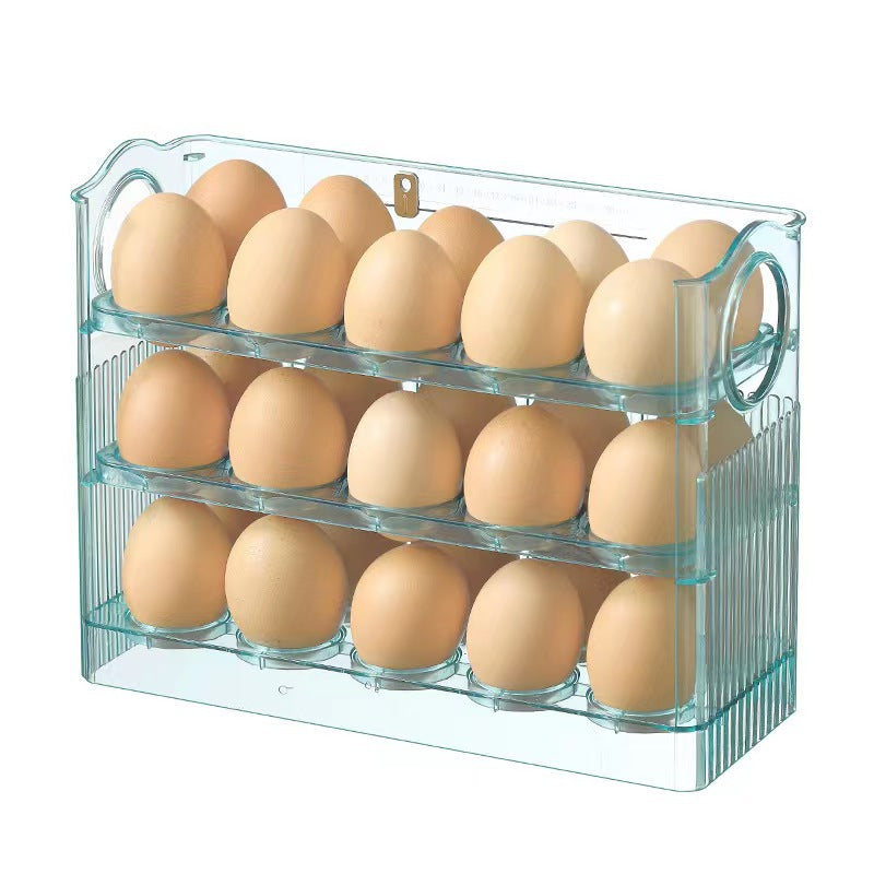 Clear egg holder with brown eggs on a white background