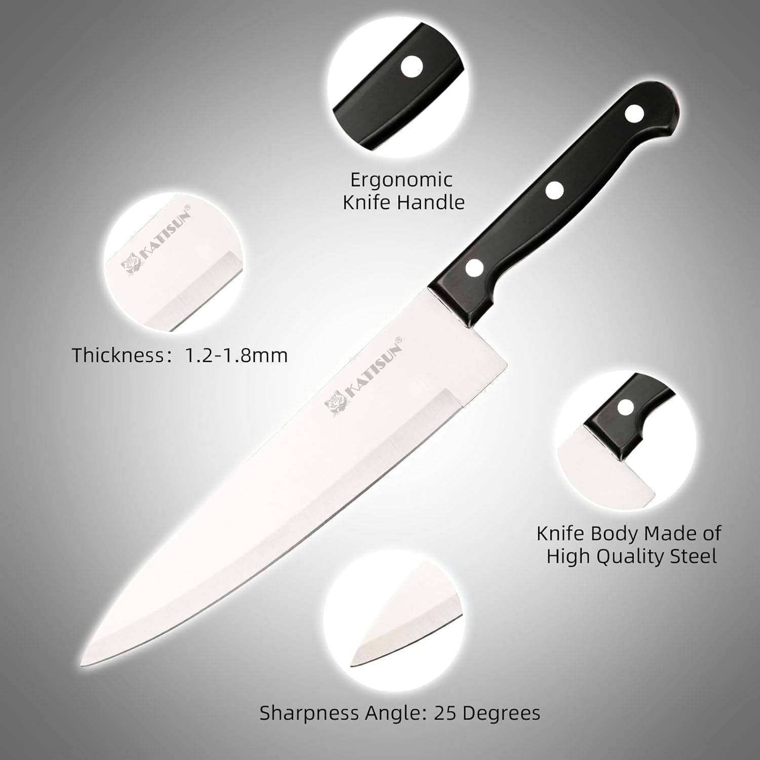 Knife with highlighted features on a gray background