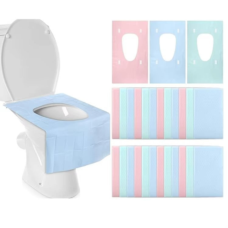 Toilet seat cover with pastel color options on a white background