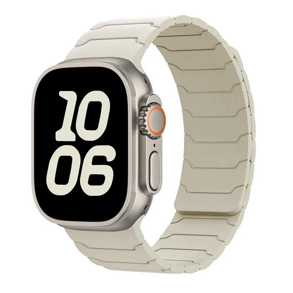 Smartwatch with a beige band on a white background