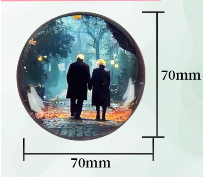Two people holding hands in a forest with measurement details on a white background