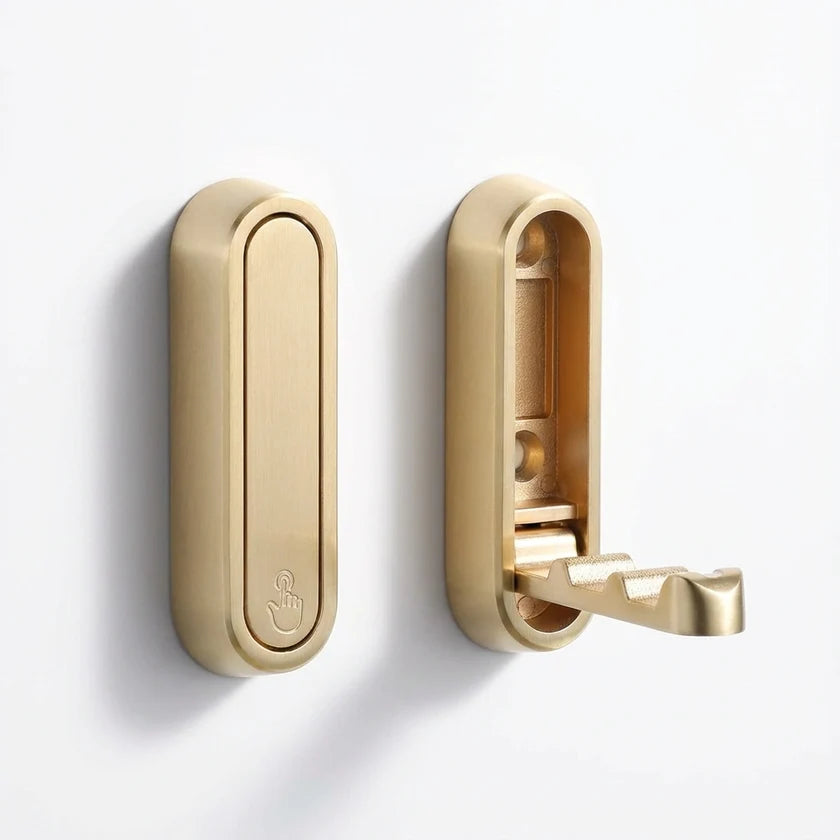Gold door handle and lock mechanism on a white background