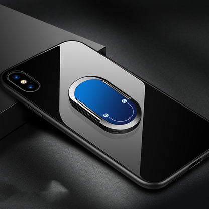 Phone case with a blue and silver pop socket on a black phone