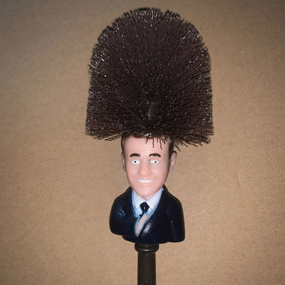 Mannequin head with a bushy hairstyle on a stand against a brown background