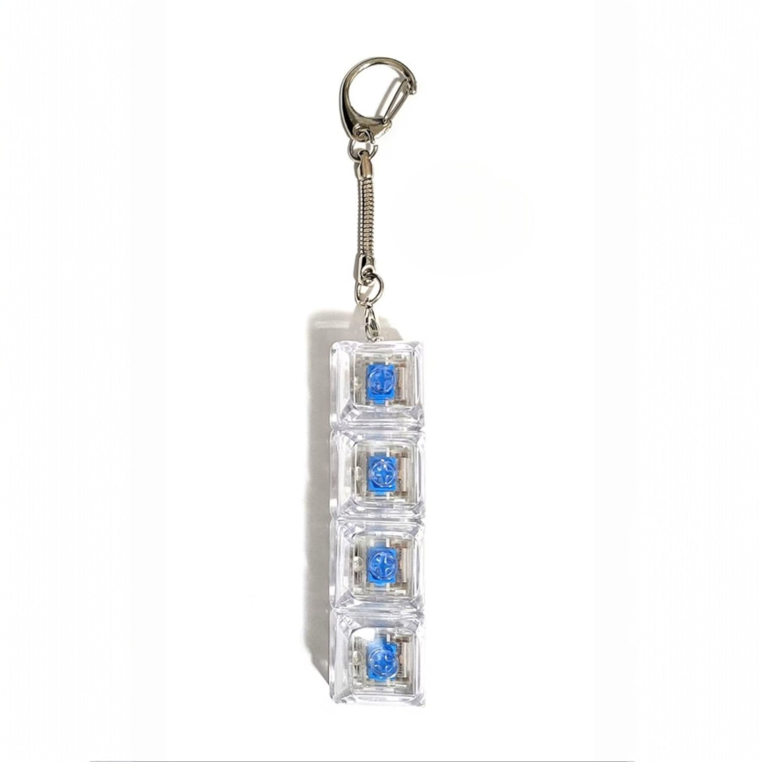 Keychain with embedded blue gemstones on a white background