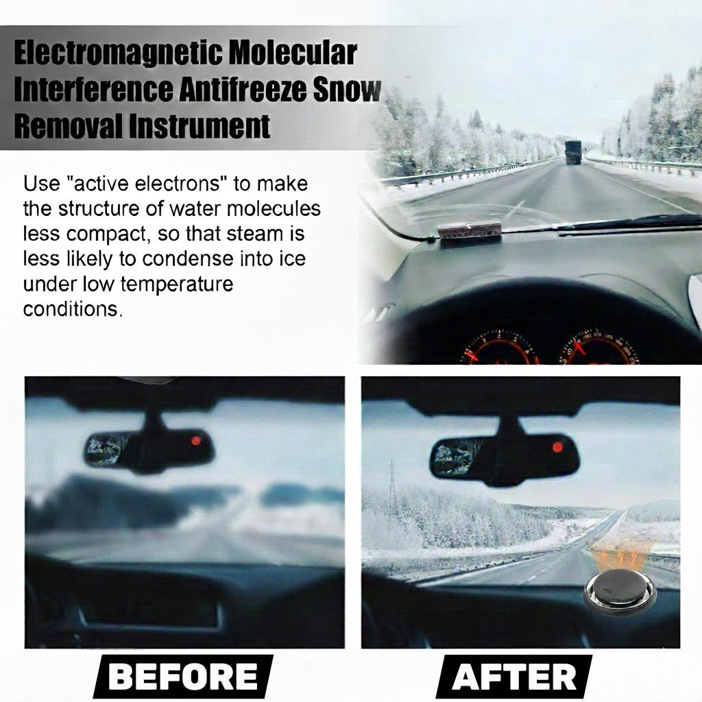 Before and after comparison of a snow removal instrument on a car dashboard.