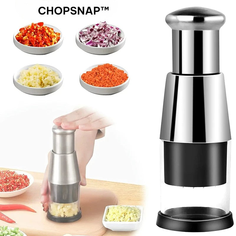 ChopSnap kitchen grinder with chopped vegetables on a white background