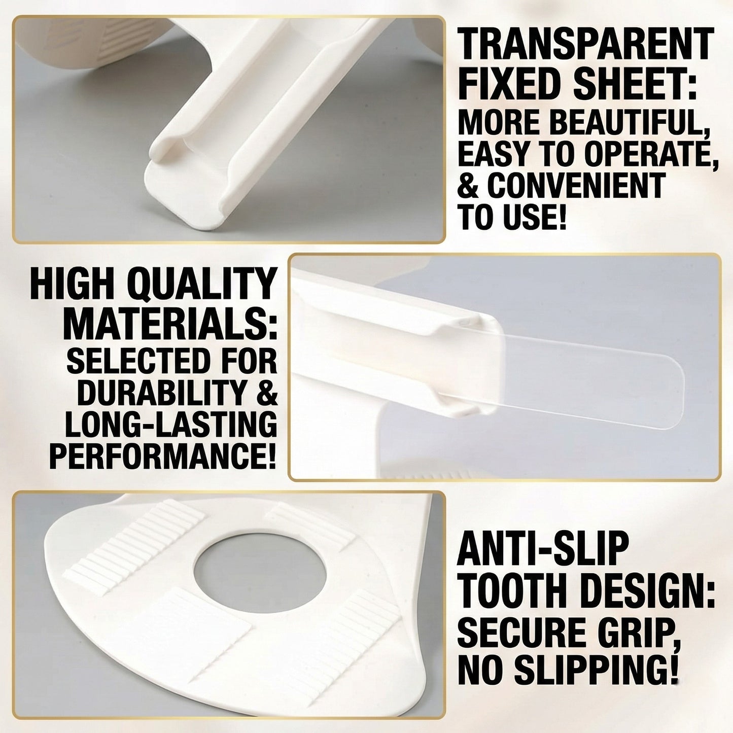 Transparent fixed sheet with text highlighting features on a gray background