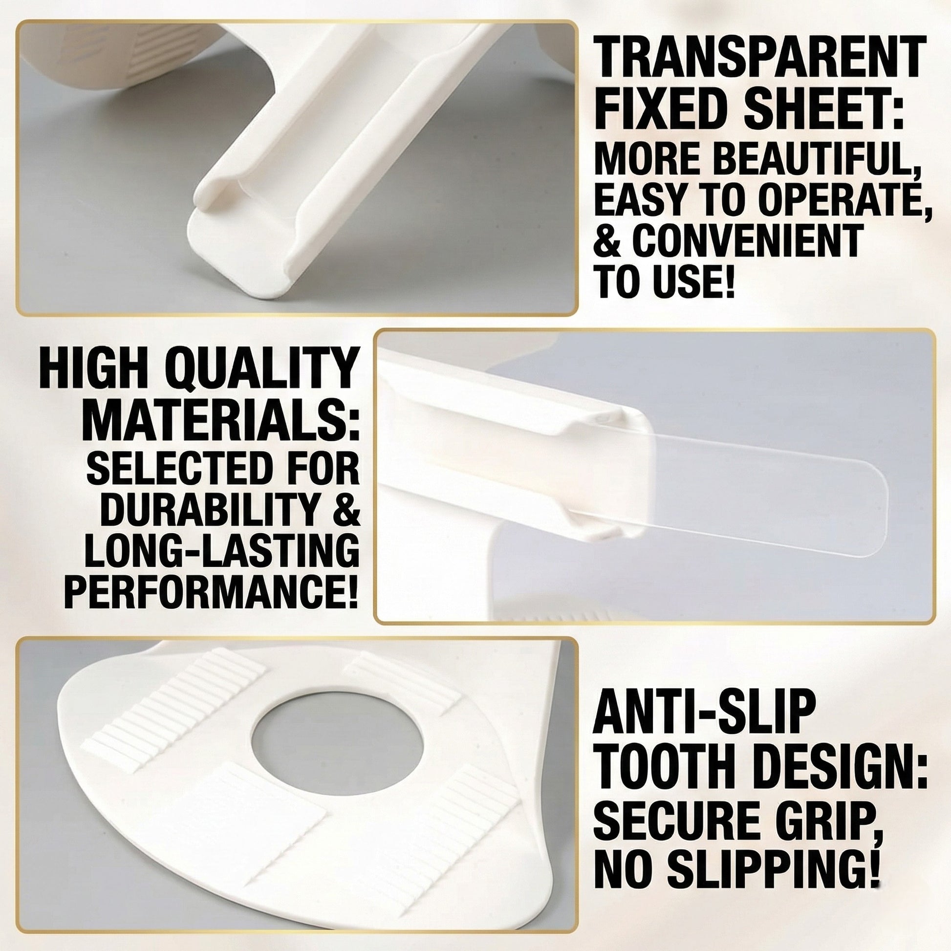 Transparent fixed sheet with text highlighting features on a gray background