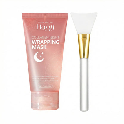 Collagen night wrapping mask with applicator on a white background