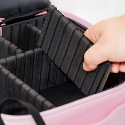 Person adjusting black interior lining of a pink car seat